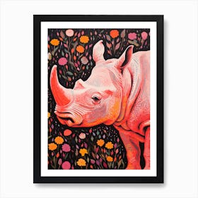 Floral Rhino Portrait Art Print