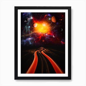 Speed Light Car To Space Planets Art Print