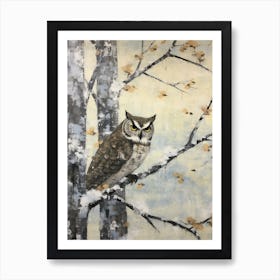 Vintage Winter Animal Painting Owl 2 Art Print