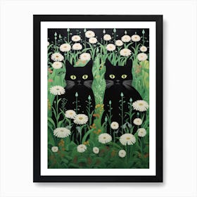 Black Cats In Daisies 1 Art Print