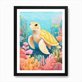 Soft Pastel Digital Illustration Of Sea Turtle 2 Art Print