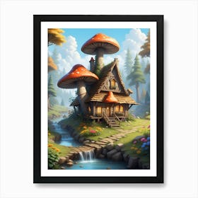 Mushroom House In The Forest 1 Art Print