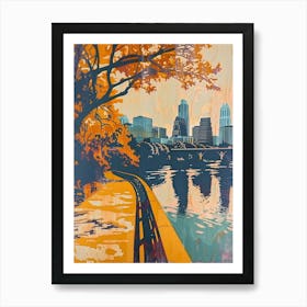 Red River Cultural District Austin Texas Colourful Blockprint 2 Art Print