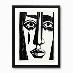 Eyes Linocut Inspired Portrait 1 Art Print
