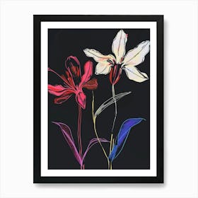 Neon Flowers On Black Cyclamen 4 Art Print