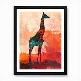 Giraffe Red Sunset Watercolour 3 Art Print