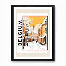 Retro Winter Stamp Poster Bruges Belgium 4 Art Print