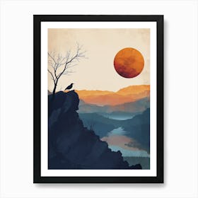 Crow On Cliff, Minimalism Art Print