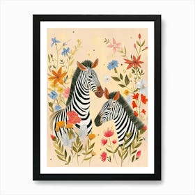 Folksy Floral Animal Drawing Zebra 2 Poster