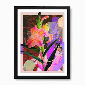 Gladiolus 4 Neon Flower Collage Art Print