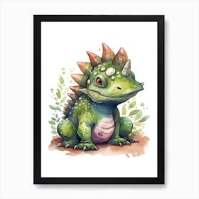 Leptoceratops Cute Dinosaur Watercolour 3 Art Print