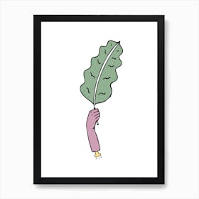 Hand Holding A Leaf Illustration Art Print