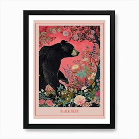 Floral Animal Painting Black Bear 2 Poster Art Print