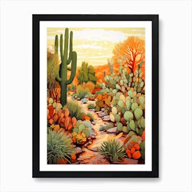 Orange Desert And Cactus 1 Art Print