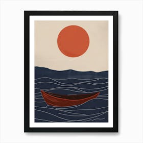 Red Boat In The Ocean Art Print
