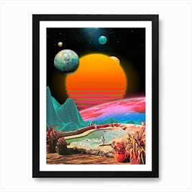 Synthwave space vintage retro collage Art Print