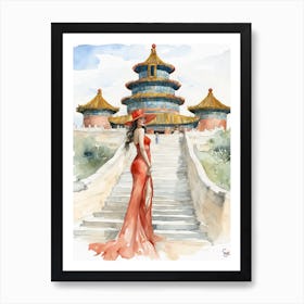 Chinese Woman In Red Dress 2 Art Print