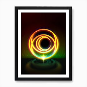 Neon Geometric Glyph in Watermelon Green and Red on Black n.0472 Art Print