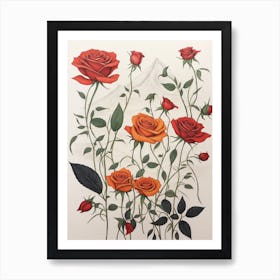 Red and Orange Roses Art Print