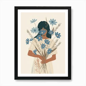 Spring Girl With Blue Flowers 5 Art Print