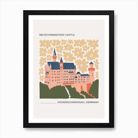 Neuschwanstein Castle, Germany, Warm Colours Illustration Travel Poster Art Print