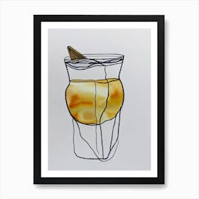 Dark And Stormy Minimal Line Drawing With Watercolour Cocktail Poster Art Print