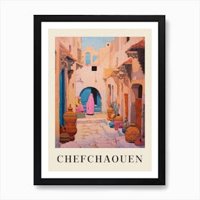 Chefchaouen Morocco 3 Vintage Pink Travel Illustration Poster Art Print