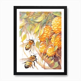 Honey Bee Dance Beehive Watercolour Illustration 2 Art Print