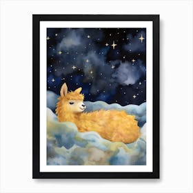 Baby Llama 2 Sleeping In The Clouds Art Print