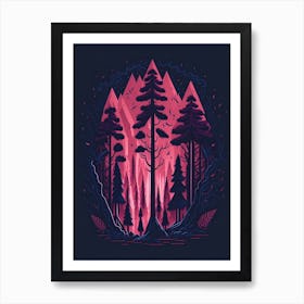 A Fantasy Forest At Night In Red Theme 69 Art Print