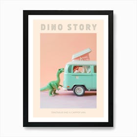 Pastel Toy Dinosaur & A Camper Van Poster Art Print