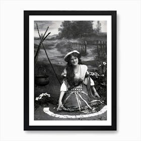 Miss Zena Dare as Gypsy - Reading Cards With Witches Cauldron - Vintage Remastered Witchy Cartomancy Psychic Smiling Victorian Art Deco Era Pagan Fairytale Famous Film Art Print