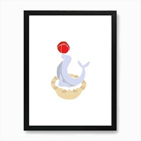 Cherry Bakewell Seal, Fun Circus Animal, Cake, Biscuit, Sweet Treat Print, Portrait Art Print