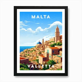 Malta, Valletta — Retro travel minimalist poster 4 Art Print