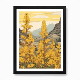 Nokanzou Goldenrod 2 Japanese Botanical Illustration Art Print