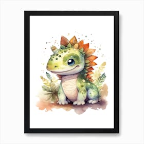 Stegoceras Cute Dinosaur Watercolour 2 Art Print