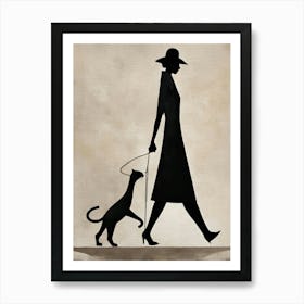 Art Deco Vintage beige and black woman and black cat Art Print