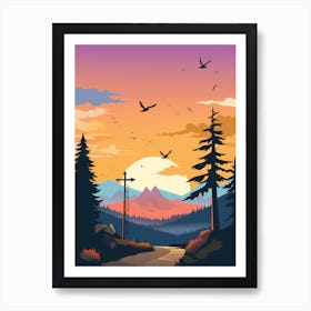 Landscape With Trees And Birds Art Print