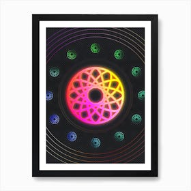 Neon Geometric Glyph in Pink and Yellow Circle Array on Black n.0249 Art Print
