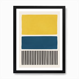 Yellow Navy Blue Black Bold Lines Art Print