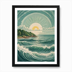 Wavy Ocean Sunrise Art Print