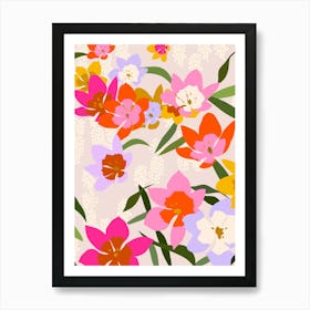 Colorful Floral Pink Orange Lilac Yellow Art Print