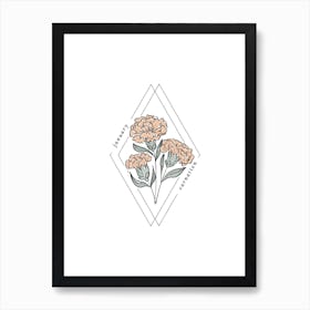 January Carnation Birth Flower | Diamond Frame Art Print