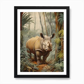 Brown Rhino Realistic Illustration Art Print