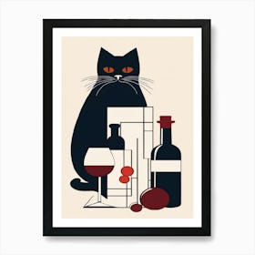 Cat And Wine Art Print