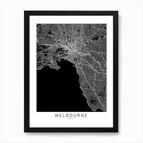 Melbourne Black And White Map Art Print