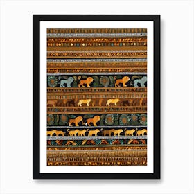 African Quilting Inspired Art of Lion Folk Art, Poetic Colors, 1229 Art Print