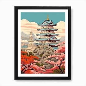 Himeji Castle, Japan Vintage Travel Art 4 Art Print