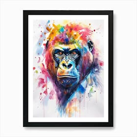 Gorilla Colourful Watercolour 4 Art Print