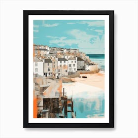 Abstract Illustration Of St Ives Bay Cornwall Orange Hues 4 Art Print